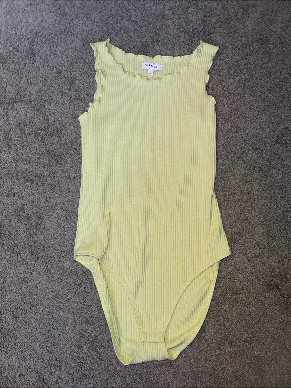 Gilli Muted Green Sleeveless Bodysuit with Lettuce Edge